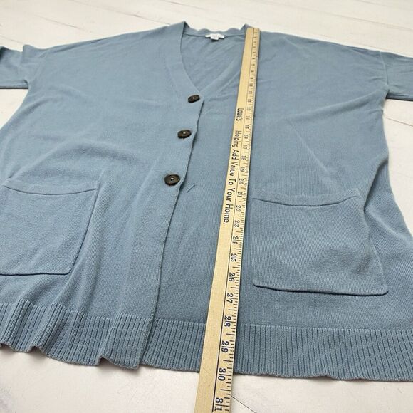 J Jill Women's XL Aqua Button Front Cardigan Sweater Cotton Blend 3/4 Sleeve - Picture 9 of 13